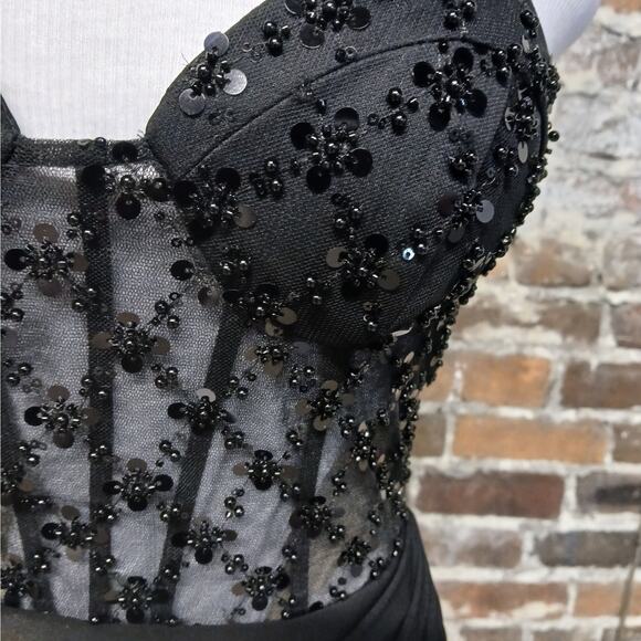 Mac Duggal Ieena Corset Dress Womens Size 2 Black Beaded Formal Evening Gown - Picture 9 of 11